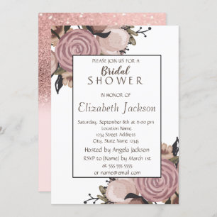 Adorable Floral, Glitter Bridal Shower Invitation