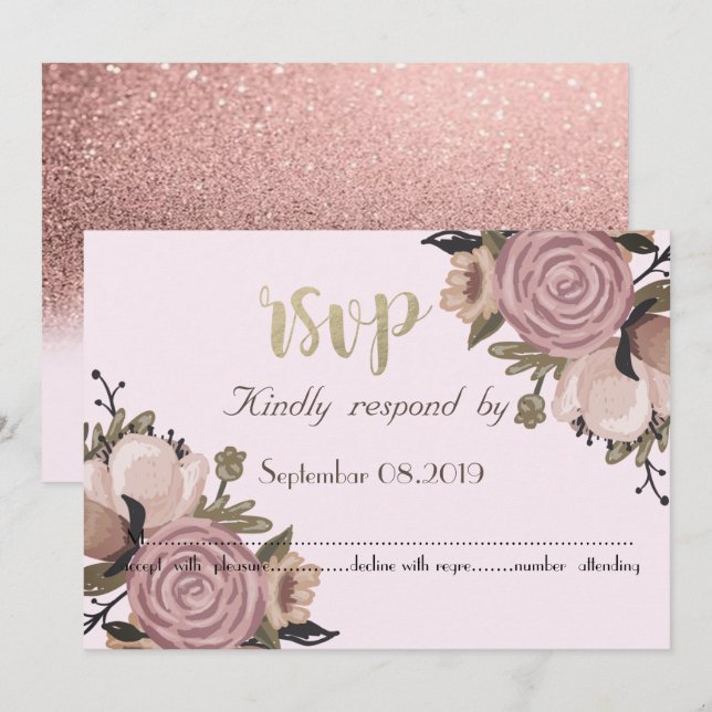Adorable Floral, Glitter RSVP Invitation (Front/Back)