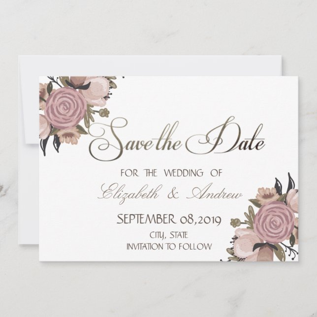 Adorable Floral , Glitter Wedding Save the date (Front)