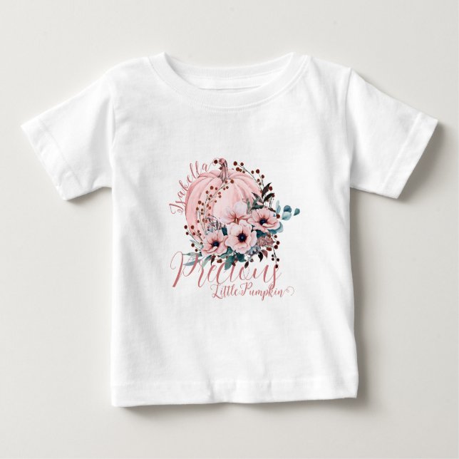 Adorable Floral Pumpkin Autumn Baby Girl White  Baby T-Shirt (Front)