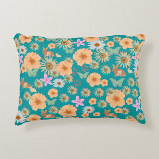 Adorable floral rabbits blue decorative cushion