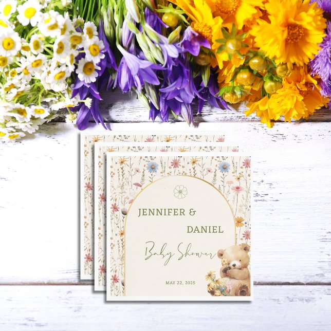 Adorable Floral Teddy Bear Baby Shower Party Napkin (Creator Uploaded)