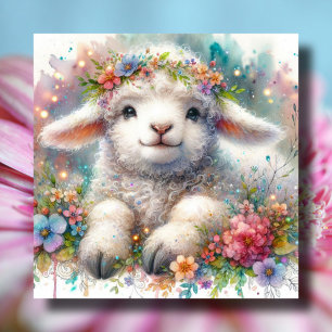 Adorable Flower Crown Lamb Christian Easter Holiday Card