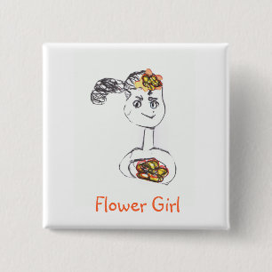 Adorable Flower Girl 15 Cm Square Badge