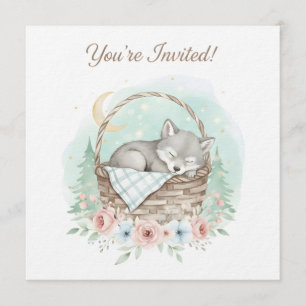 Adorable, fluffy baby wolf Baby Shower Invitation