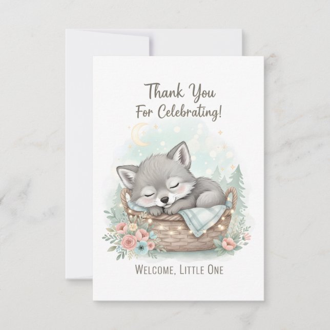 Adorable, fluffy baby wolf  Baby Shower  Thank You Card (Front)