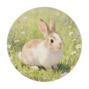 Adorable Fluffy Bunny Wildflower Meadow Cutting Board