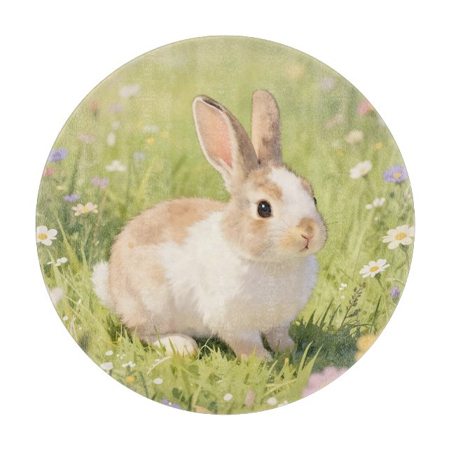 Adorable Fluffy Bunny Wildflower Meadow Cutting Board (Front)