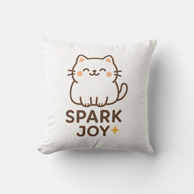 “Adorable Fluffy Cat Decorative Pillow – Spark Joy (Front)