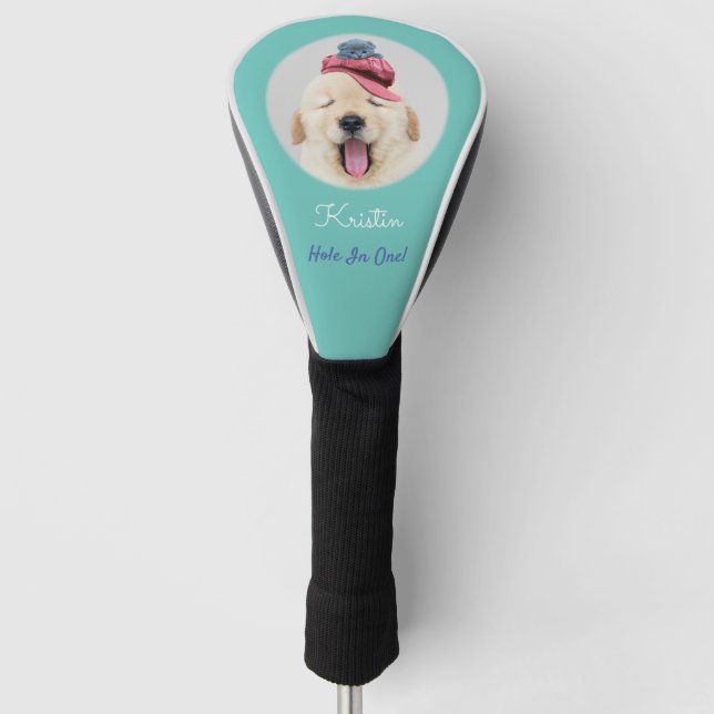 Adorable Fluffy Dog & Cat Personalise Name Message Golf Head Cover (Front)