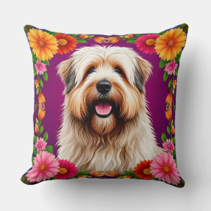 Adorable Fluffy Dog with Flowers Cushion