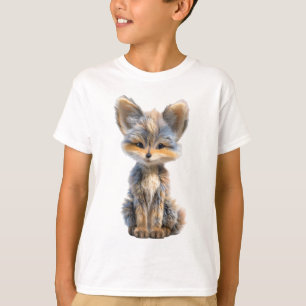 Adorable Fluffy Grey and Tan Fox Kids T-Shirt