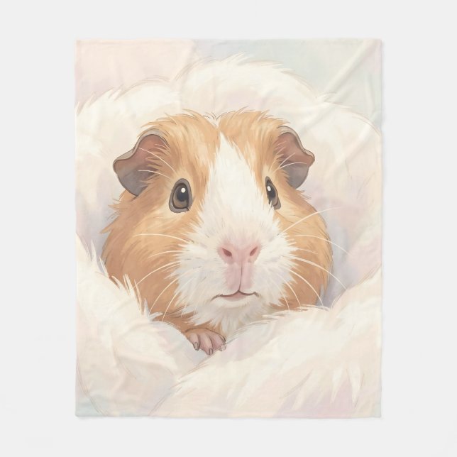 Adorable Fluffy Guinea Pig Portrait Fleece Blanket (Front)