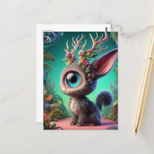 Adorable Fluffy Jackalope Bunny with Single Eye Postcard
