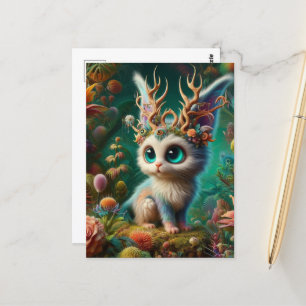 Adorable Fluffy Jackalope Kitten Critter Postcard