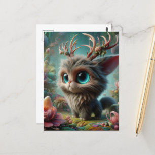 Adorable Fluffy Jackalope Kitten Postcard