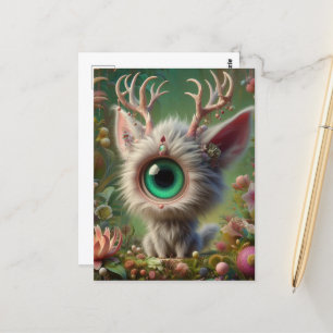 Adorable Fluffy Jackalope Kitten with Single Eye Postcard