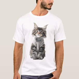 Adorable Fluffy Kitten Wearing Knitted Bow Tie T-Shirt