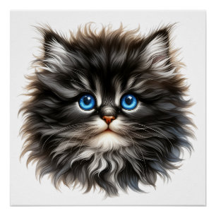 Adorable Fluffy Kitten with Blue Eyes Poster
