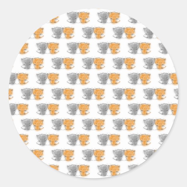 Adorable Fluffy Kittens Illustration Cat Art Classic Round Sticker (Front)