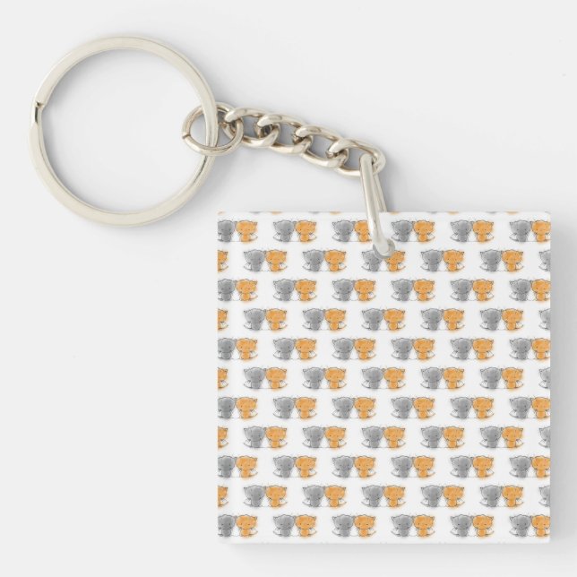 Adorable Fluffy Kittens Illustration Cat Art Key Ring (Front)