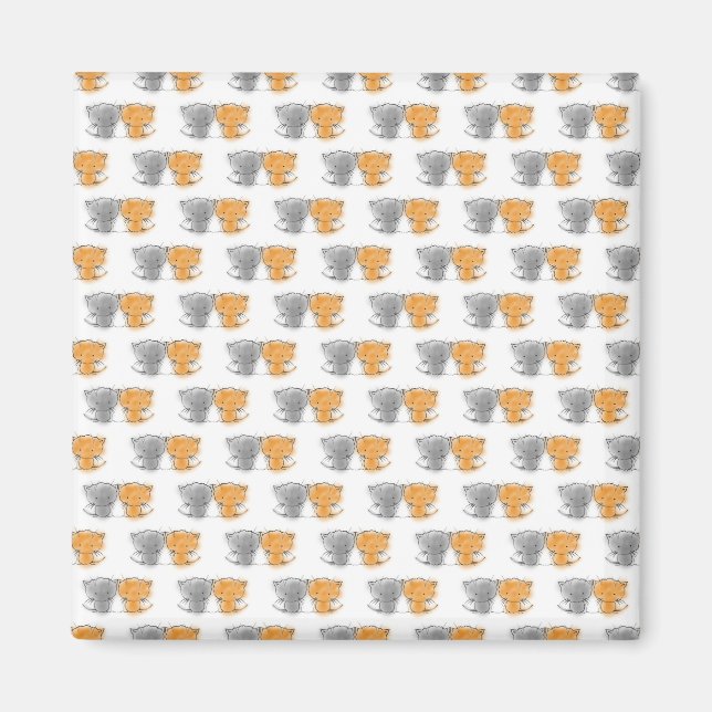 Adorable Fluffy Kittens Illustration Cat Art Magnet (Front)