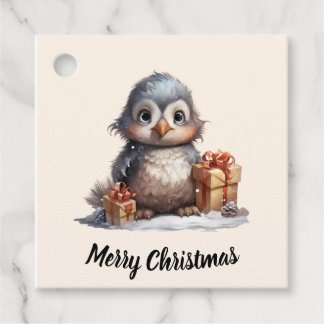 Adorable Fluffy Owl-like Penguin Christmas  Favour Tags