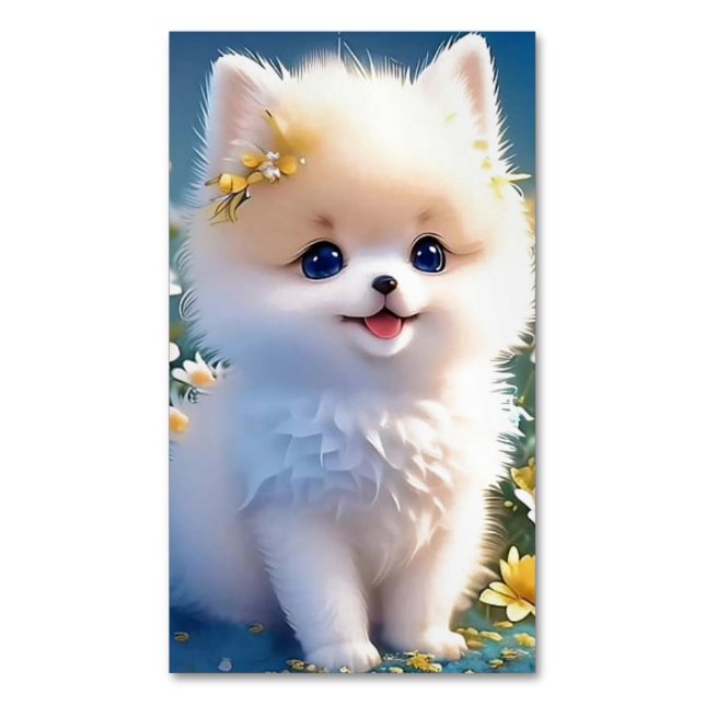 Adorable Fluffy Puppy Business Cards Magnet (Front Vertical)