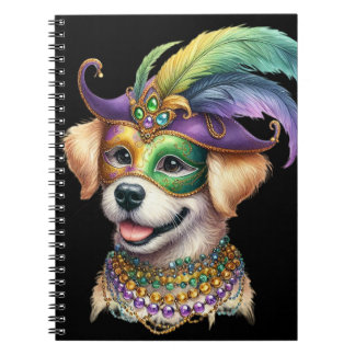 ADORABLE FLUFFY PUPPY DOG DRESSED FOR MARDI GRAS NOTEBOOK