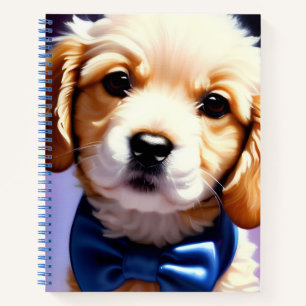 Adorable Fluffy Puppy w Cute Blue Bow Tie  Notebook