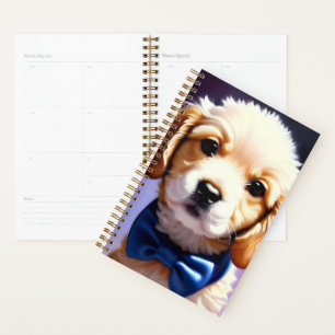 Adorable Fluffy Puppy w Cute Blue Bow Tie Planner