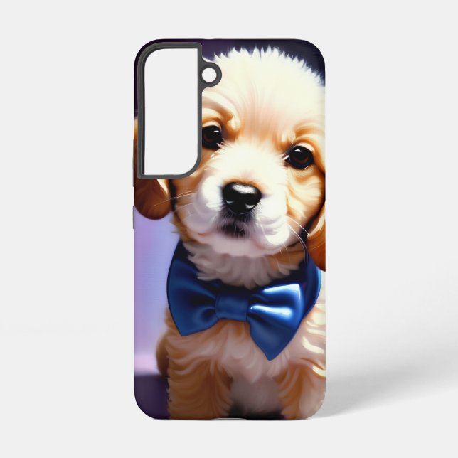 Adorable Fluffy Puppy w Cute Blue Bow Tie  Samsung Galaxy S22 Case (Back)