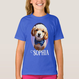 Adorable Fluffy Puppy w Cute Blue Bow Tie T-Shirt