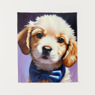 Adorable Fluffy Puppy w Cute Blue Bow Tie  Tapestry