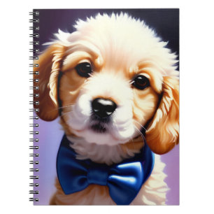 Adorable Fluffy Puppy w Cute Blue Bowtie Portrait Notebook