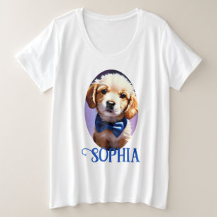 Adorable Fluffy Puppy w Cute Blue Bowtie Portrait Plus Size T-Shirt