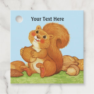 Adorable Fluffy Red Squirrel in Grass Nuts Favour Tags