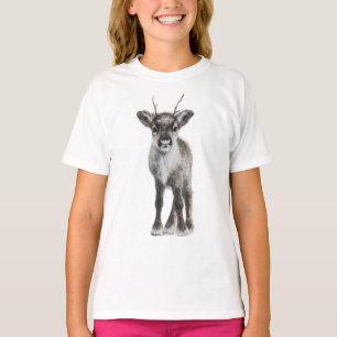 Adorable Fluffy Reindeer Calf Illustration Kids T-Shirt