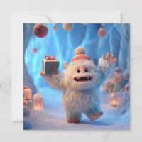 Adorable Fluffy Yeti Creature Celebrating