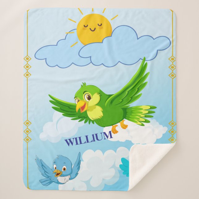 Adorable Flying Birds Baby Blanket –Sherpa Blanket (Front)