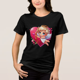 Adorable Flying Cupid with Heart & Arrow  Tri-Blend Shirt