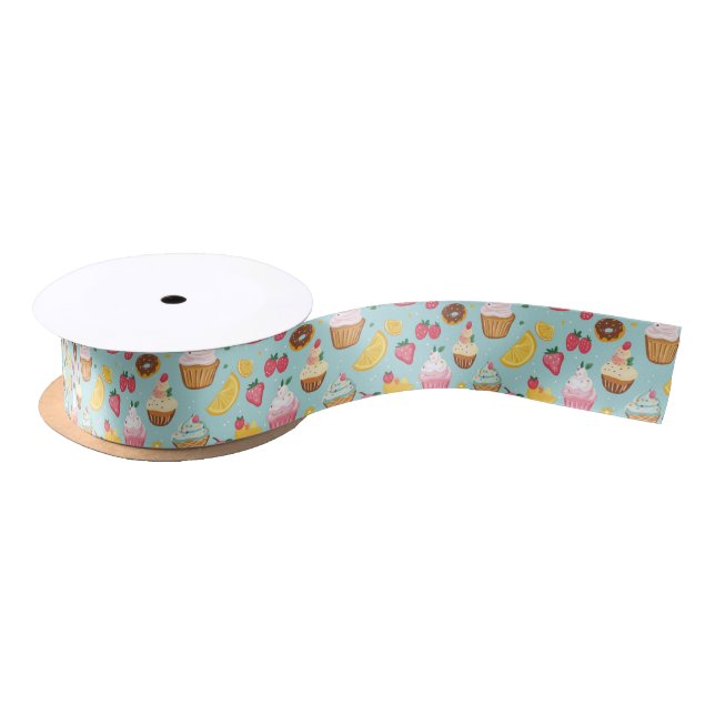Adorable Food Items Illustration Pattern Satin Ribbon (Spool)