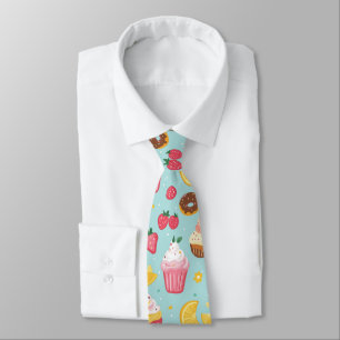 Adorable Food Items Illustration Pattern Tie