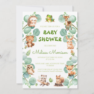 Adorable Forest Animals Baby Boy Shower Invitation