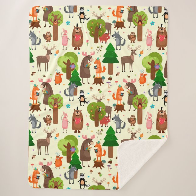 Adorable Forest Animals Sherpa Blanket (Front)