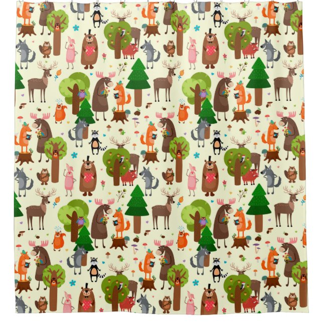Adorable Forest Animals Shower Curtain (Front)