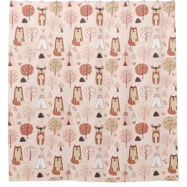Adorable Forest Animals Shower Curtain (Front)