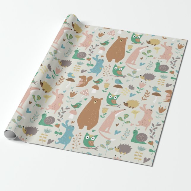 Adorable Forest Critters Wrapping Paper (Unrolled)