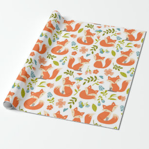 Adorable Fox and Floral Wrapping Paper