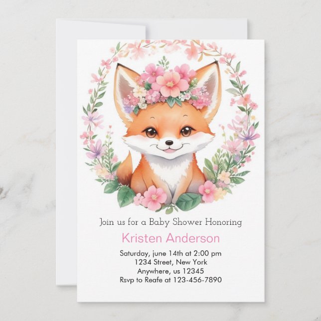 Adorable Fox Boho Forest Girl Baby Shower Invitation (Front)